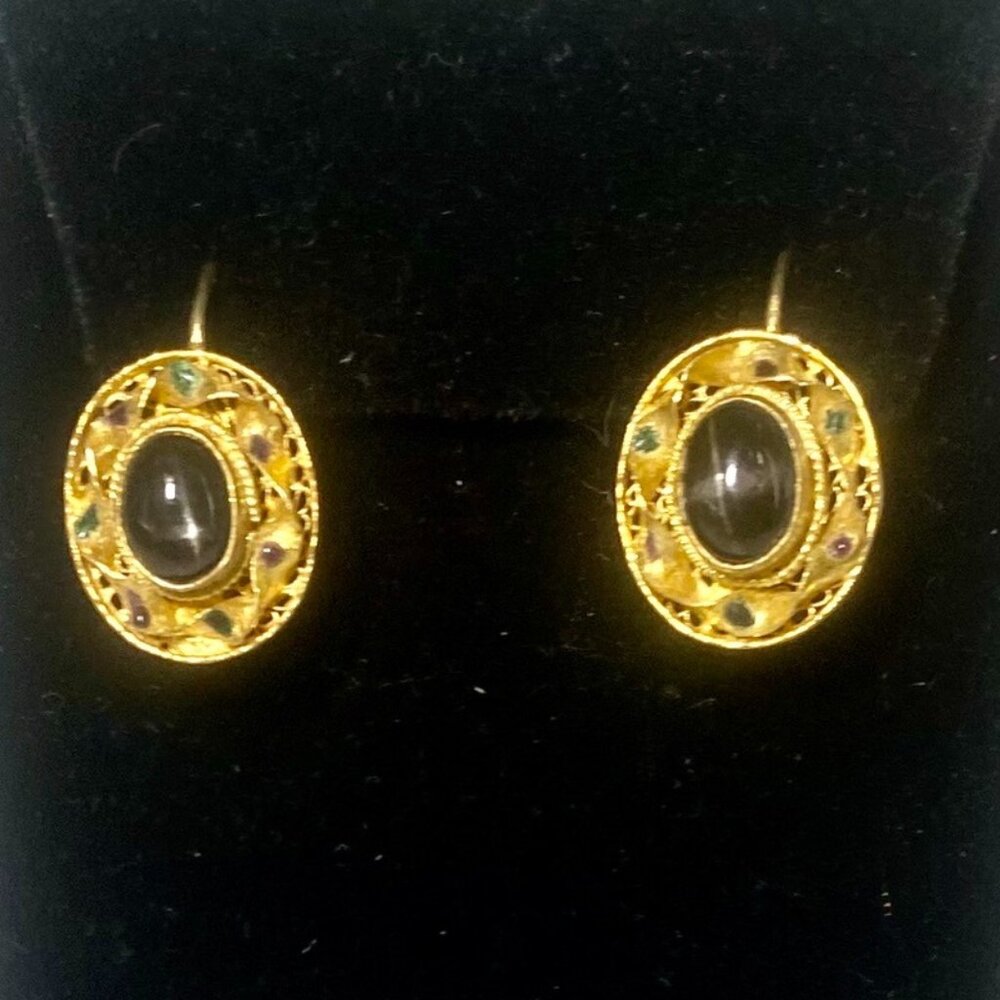Barbara Garwood 24KT Gold Over Sterling Star of India Earrings Collectable